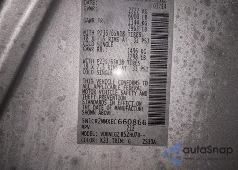 2014 Nissan Pathfinder Hybrid Sl from USA, damaged, VIN 5N1CR2MMXEC660866